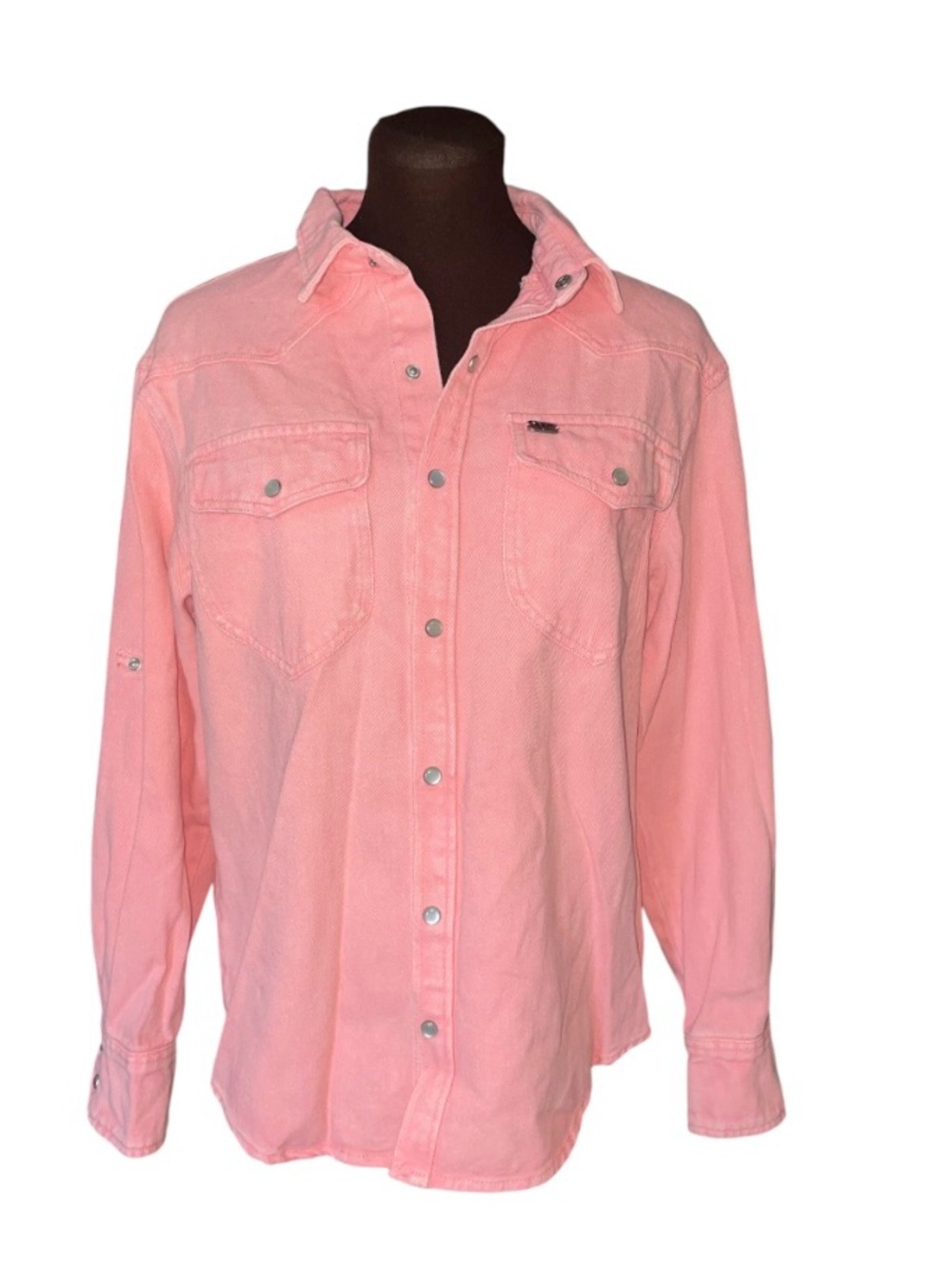 LUCKY & BLESSED Long Sleeve Coral Pink Pearl Snap Western Shirt Small